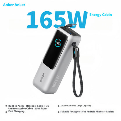 Anker Zolo 165W Max Power Bank 25000mAh High Capacity Cables Fast Charge Mobile Phone Power Bank Anker A1695 ANKER 165W Gift